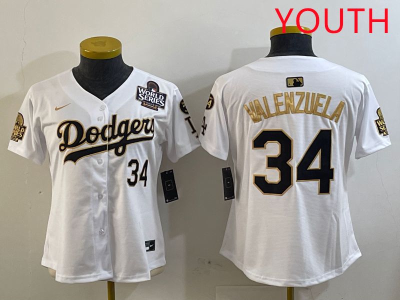 Youth Los Angeles Dodgers 34 Valenzuela White Gold Game 2025 Nike MLB Jersey style 2